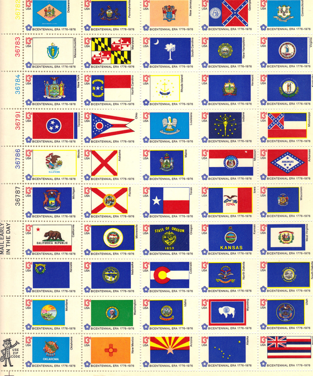 1976 US - Sc1682a State Flags Pane 50 different (Border) MNH
